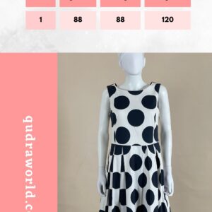 White dress with navy polka dots