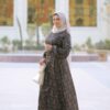 فستان زيتي ورد احمر
