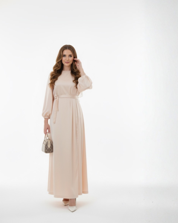 فستان ستان سادة بيج Plain Satin Dress