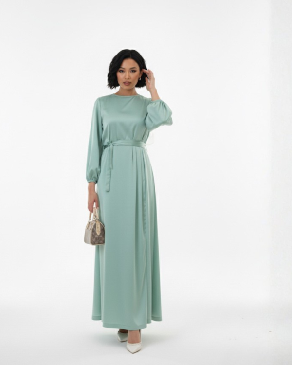 فستان ستان سادة مينت جرين Plain Satin Dress
