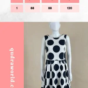 White dress with navy polka dots