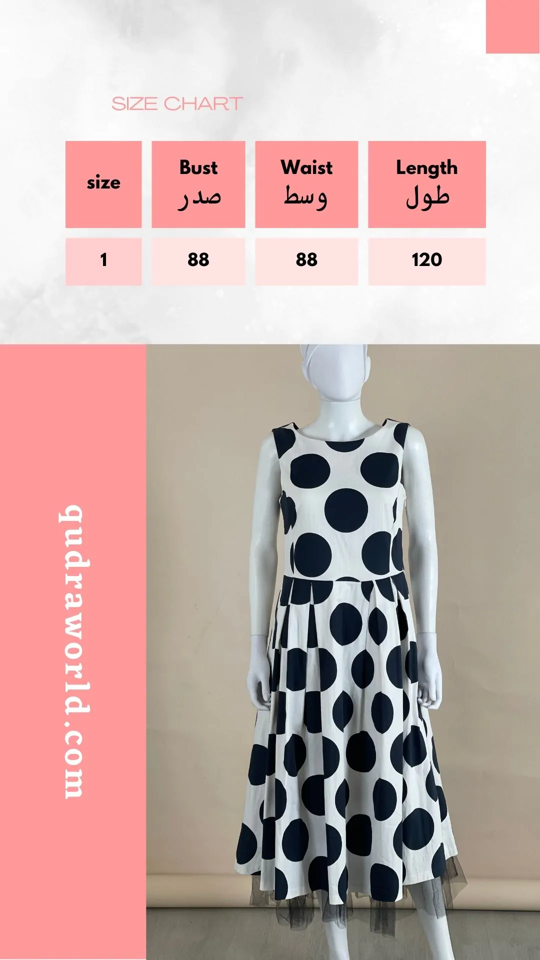 White dress with navy polka dots