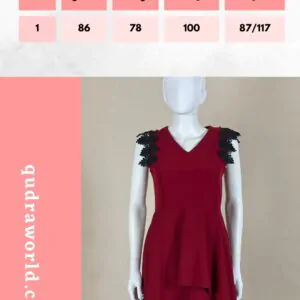 Red dress with black lace from the shoulder and bottom