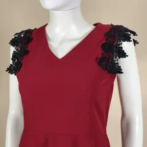 Red dress with black lace from the shoulder and bottom