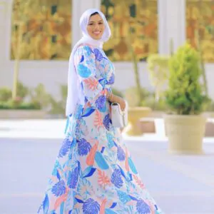 فستان ستان ابيض مطبوع