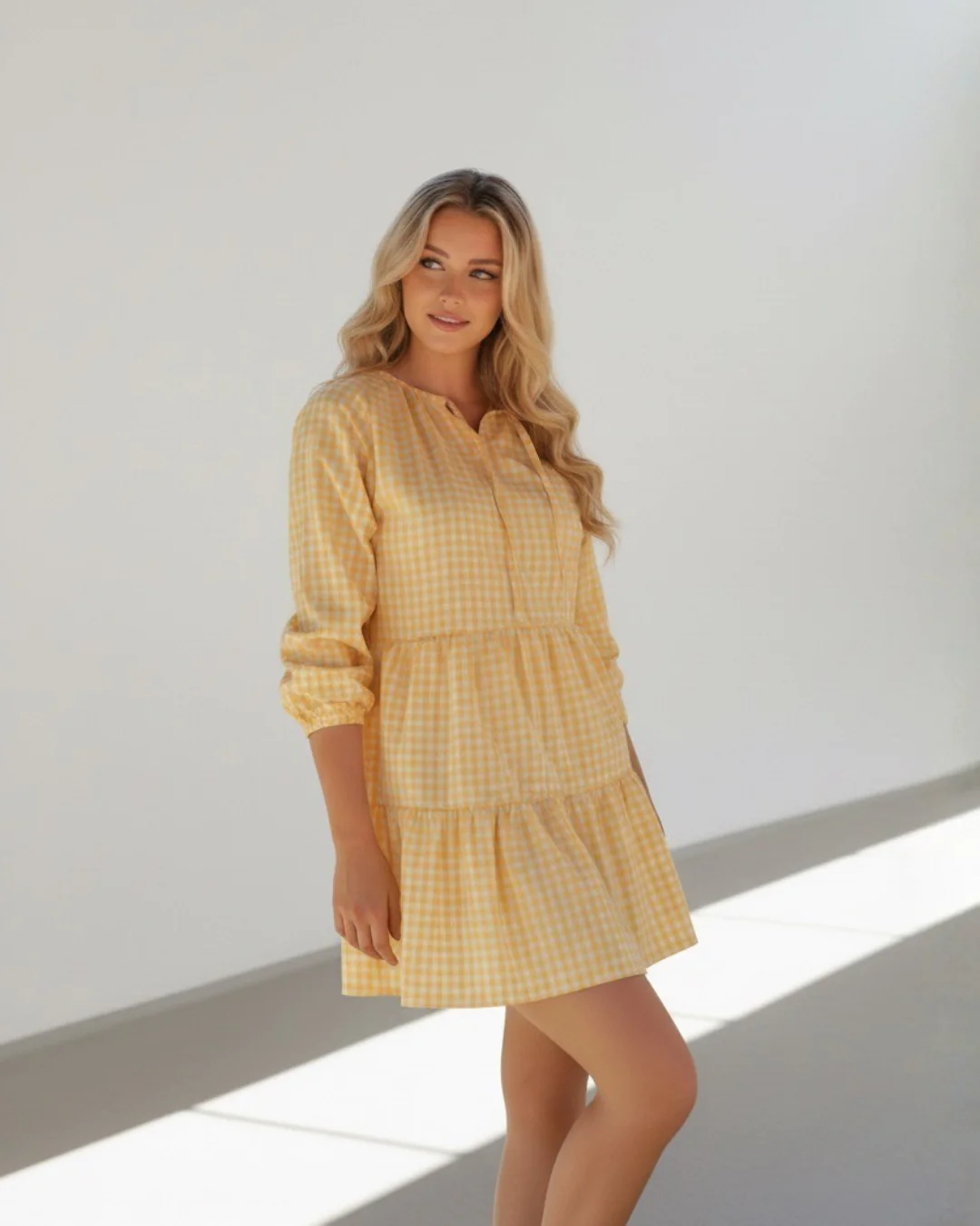 بلوزة كاروهات اصفر Yellow Cotton Dress